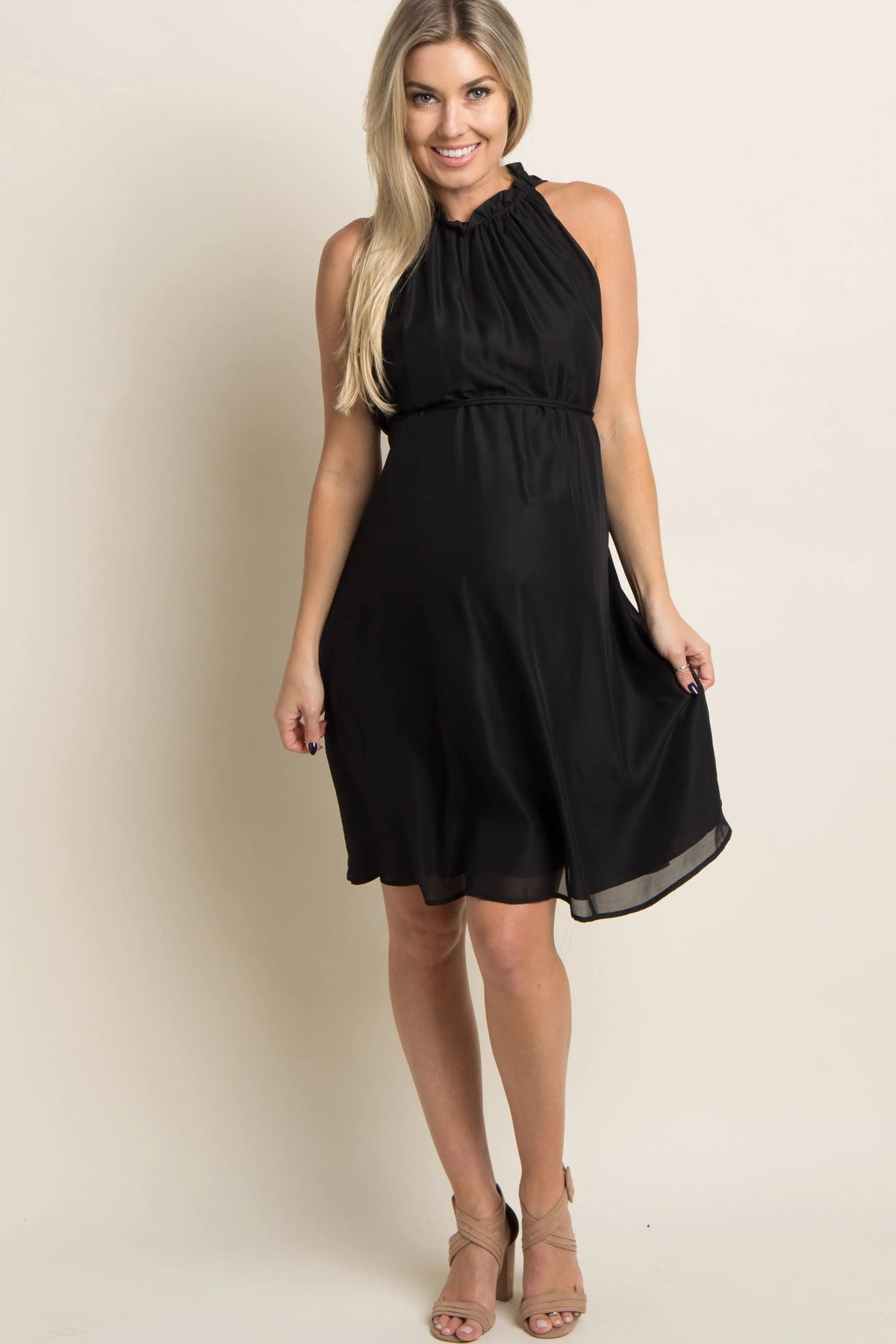 PinkBlush PinkBlush Black Chiffon High Neck Maternity Dress - 