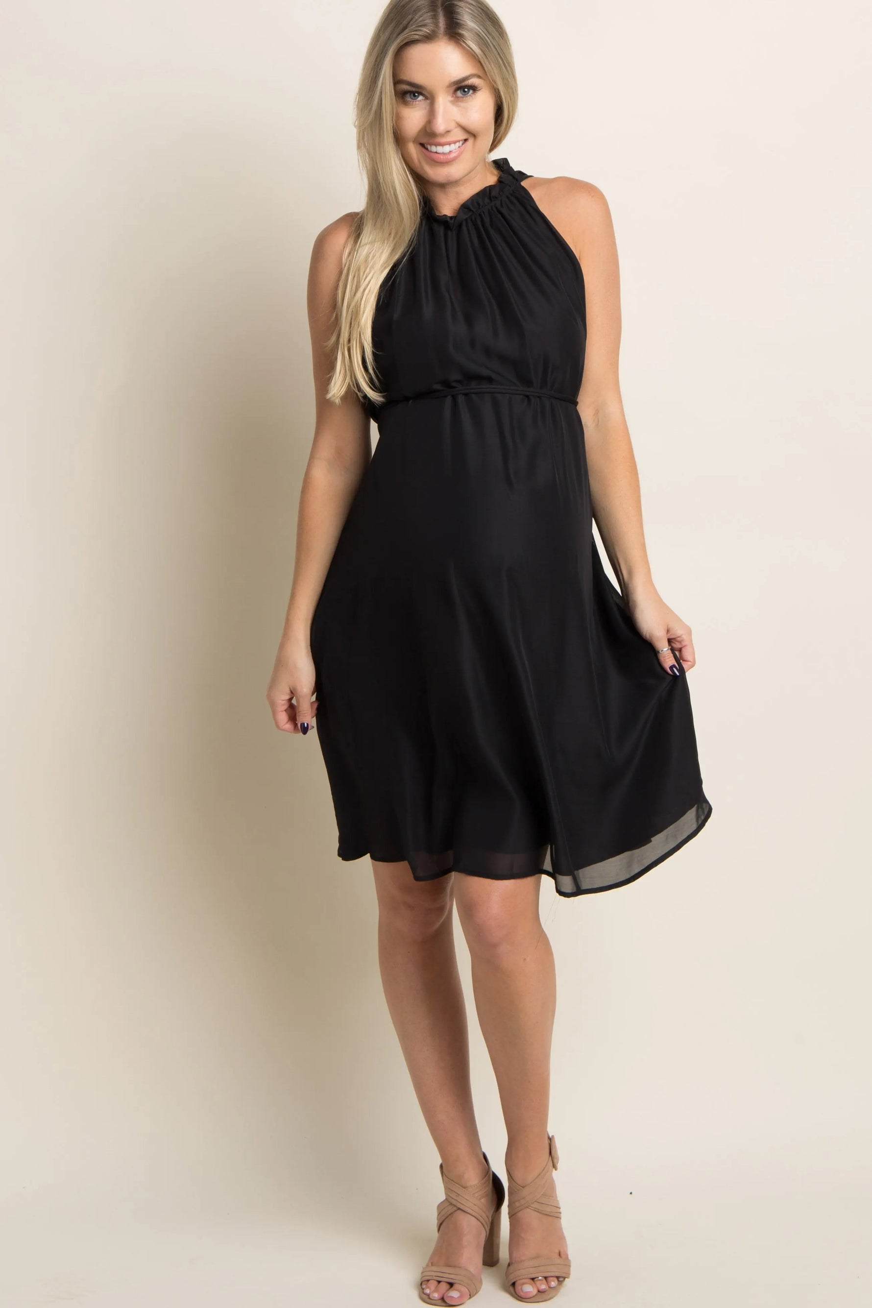 PinkBlush PinkBlush Black Chiffon High Neck Maternity Dress - 