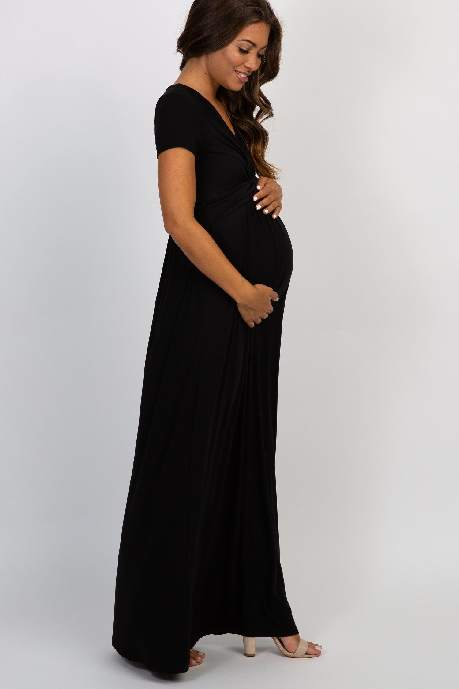 PinkBlush PinkBlush Black Draped Maternity/Nursing Maxi Dress Everetts Place