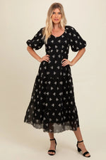 PinkBlush PinkBlush Black Floral Puff Sleeve Maternity Midi Dress for Expecting Mothers - 