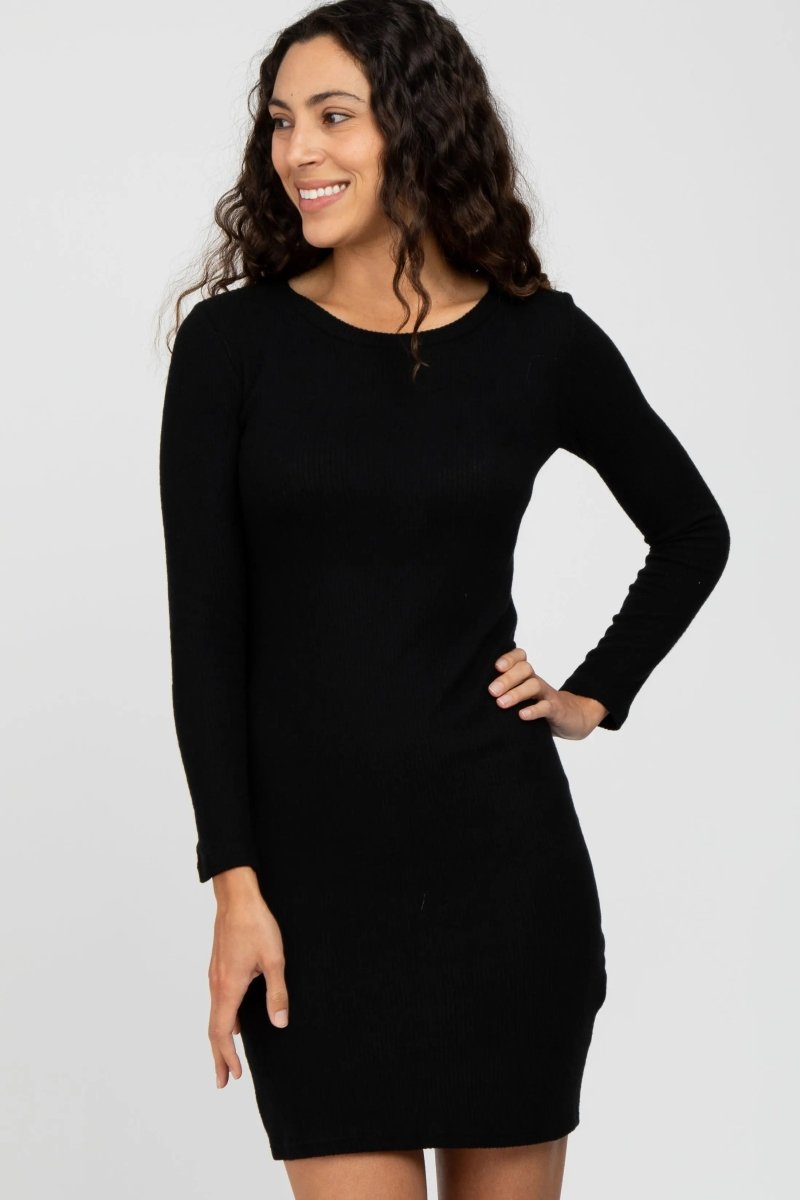 PinkBlush PinkBlush Black Knit Maternity Dress with Ribbed Texture for Expecting Moms - 