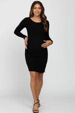 PinkBlush PinkBlush Black Knit Maternity Dress with Ribbed Texture for Expecting Moms - 