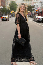 PinkBlush PinkBlush Black Lace Mesh Overlay Maternity Maxi Dress - 