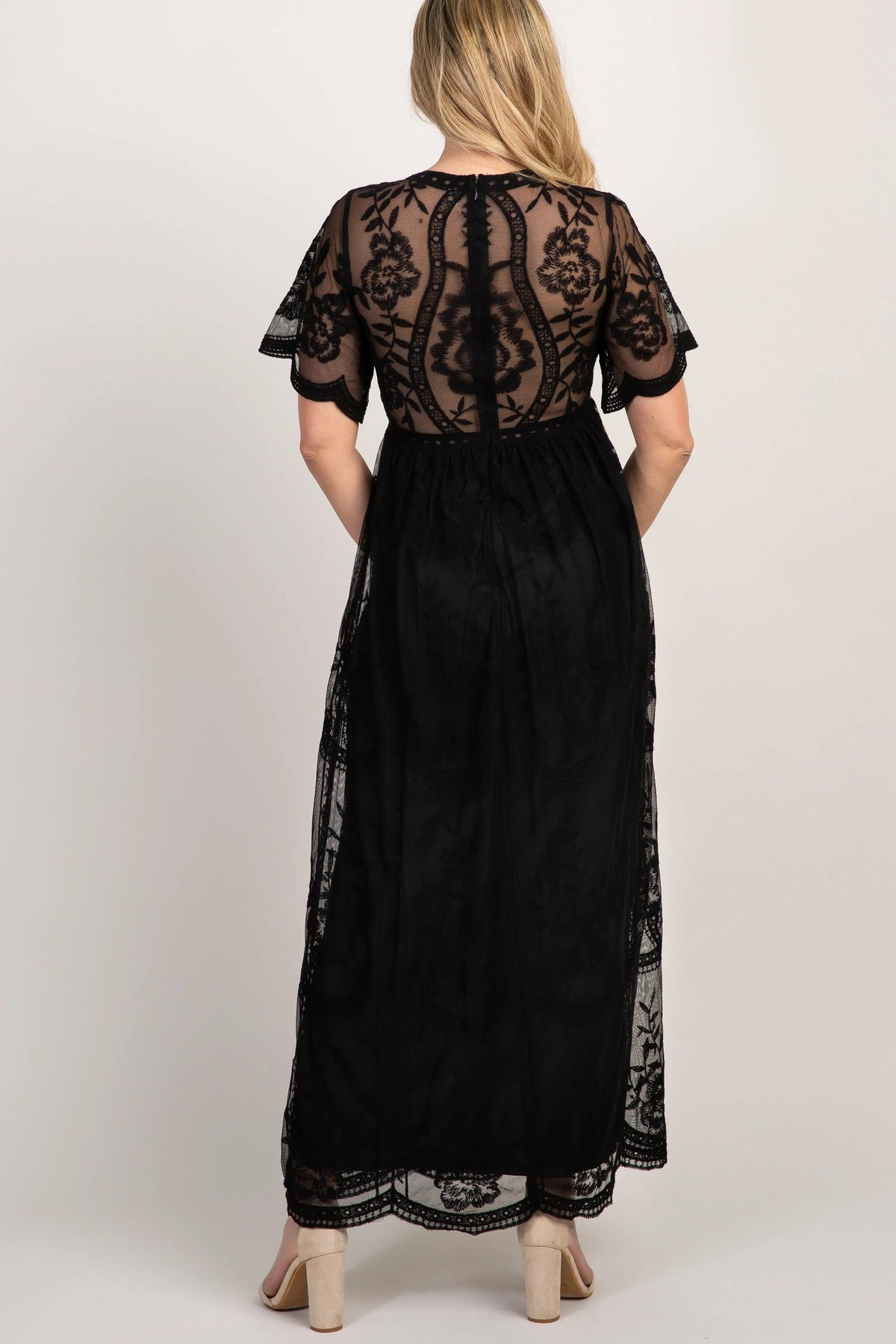 PinkBlush PinkBlush Black Lace Mesh Overlay Maternity Maxi Dress - 