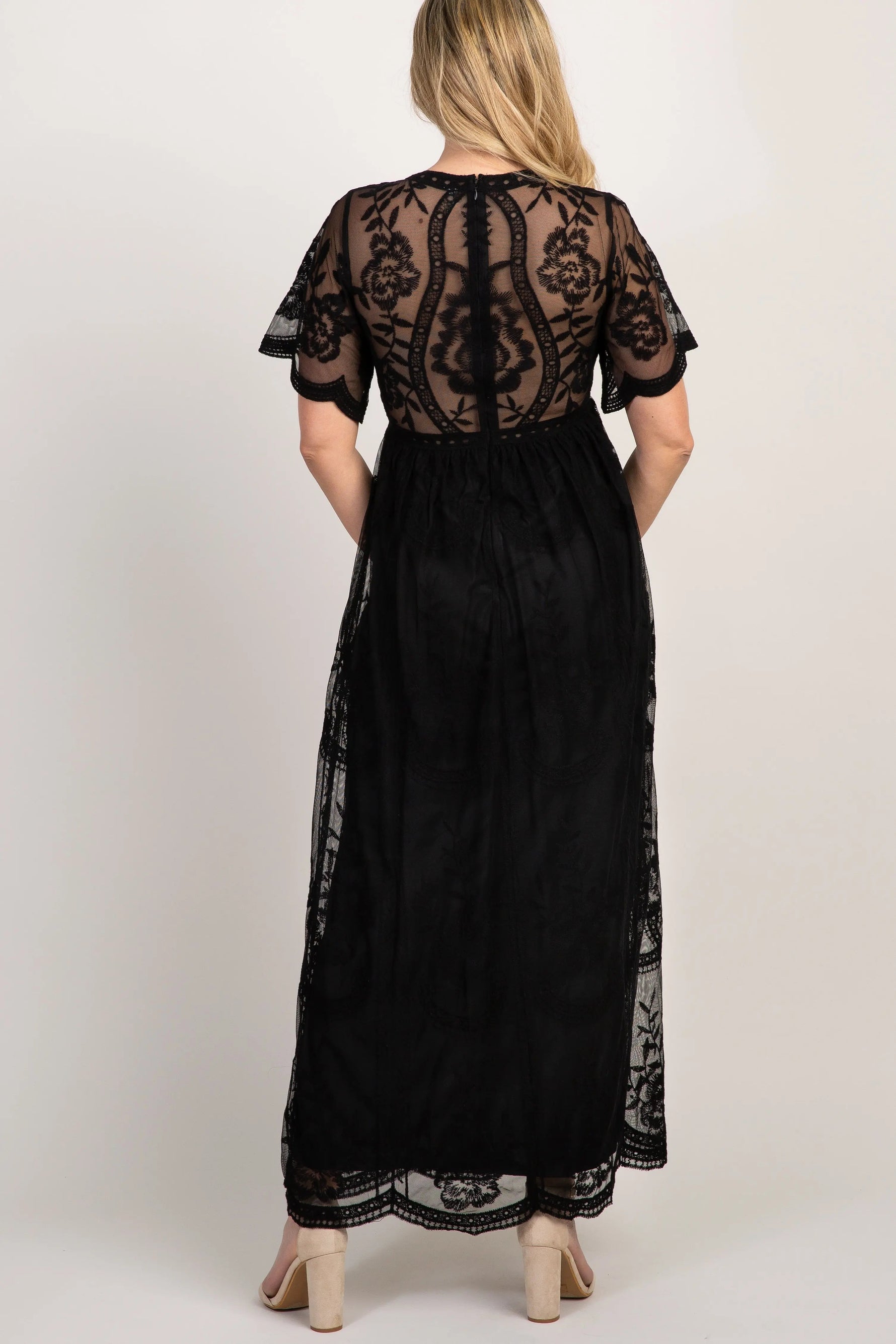 PinkBlush PinkBlush Black Lace Mesh Overlay Maternity Maxi Dress - 