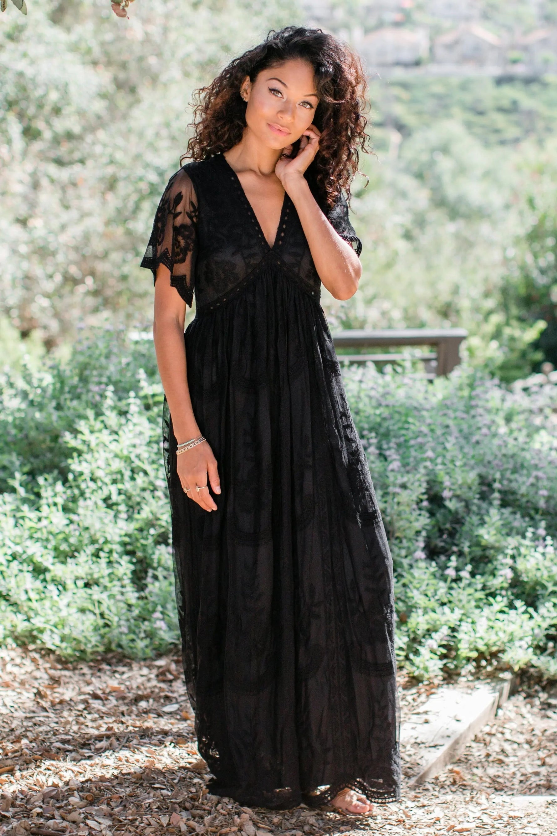 PinkBlush PinkBlush Black Lace Mesh Overlay Maternity Maxi Dress - 