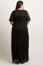PinkBlush PinkBlush Black Lace Mesh Overlay Maternity Plus Maxi Dress - 