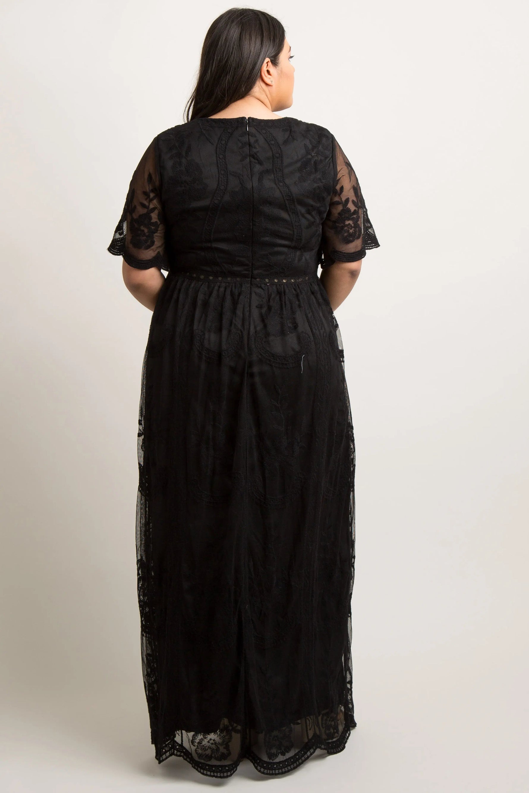 PinkBlush PinkBlush Black Lace Mesh Overlay Maternity Plus Maxi Dress - 