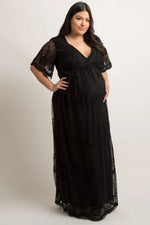 PinkBlush PinkBlush Black Lace Mesh Overlay Maternity Plus Maxi Dress - 