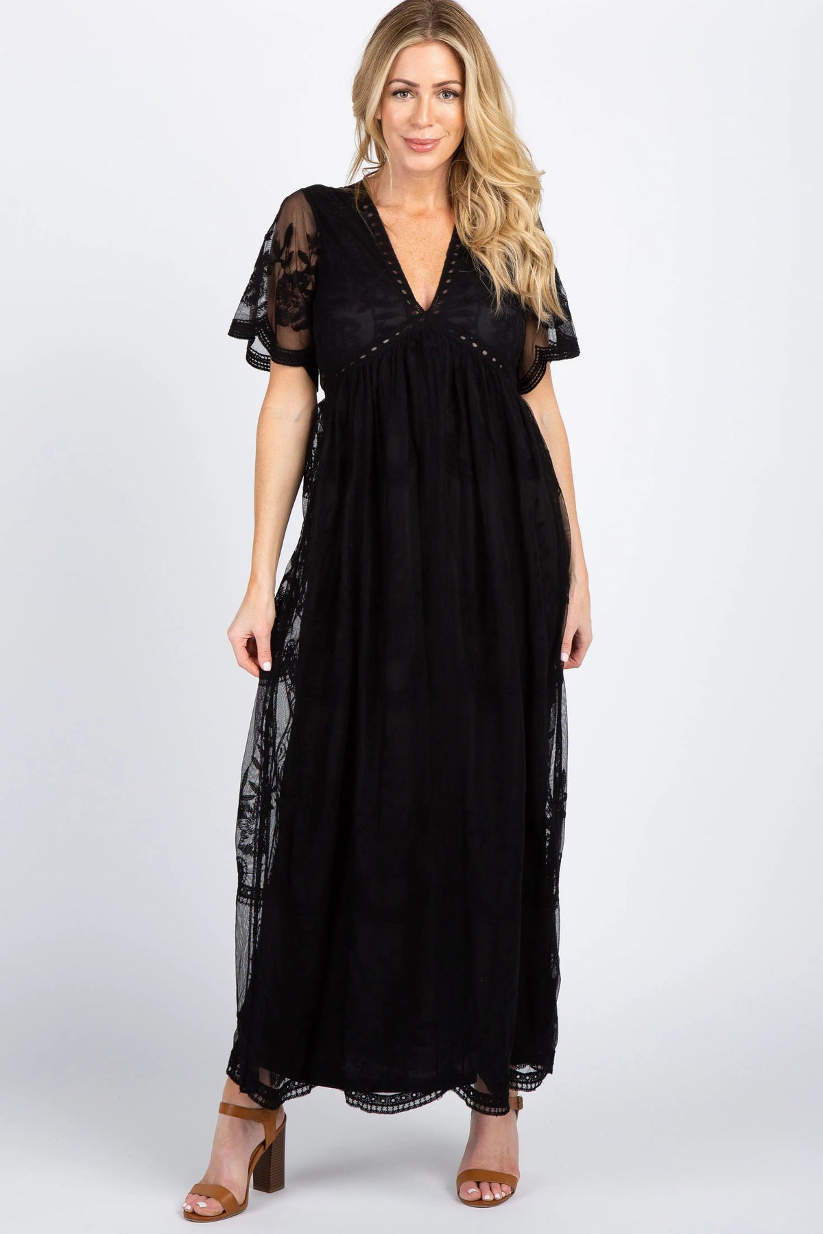 PinkBlush PinkBlush Black Lace Mesh Overlay Maxi Dress - 
