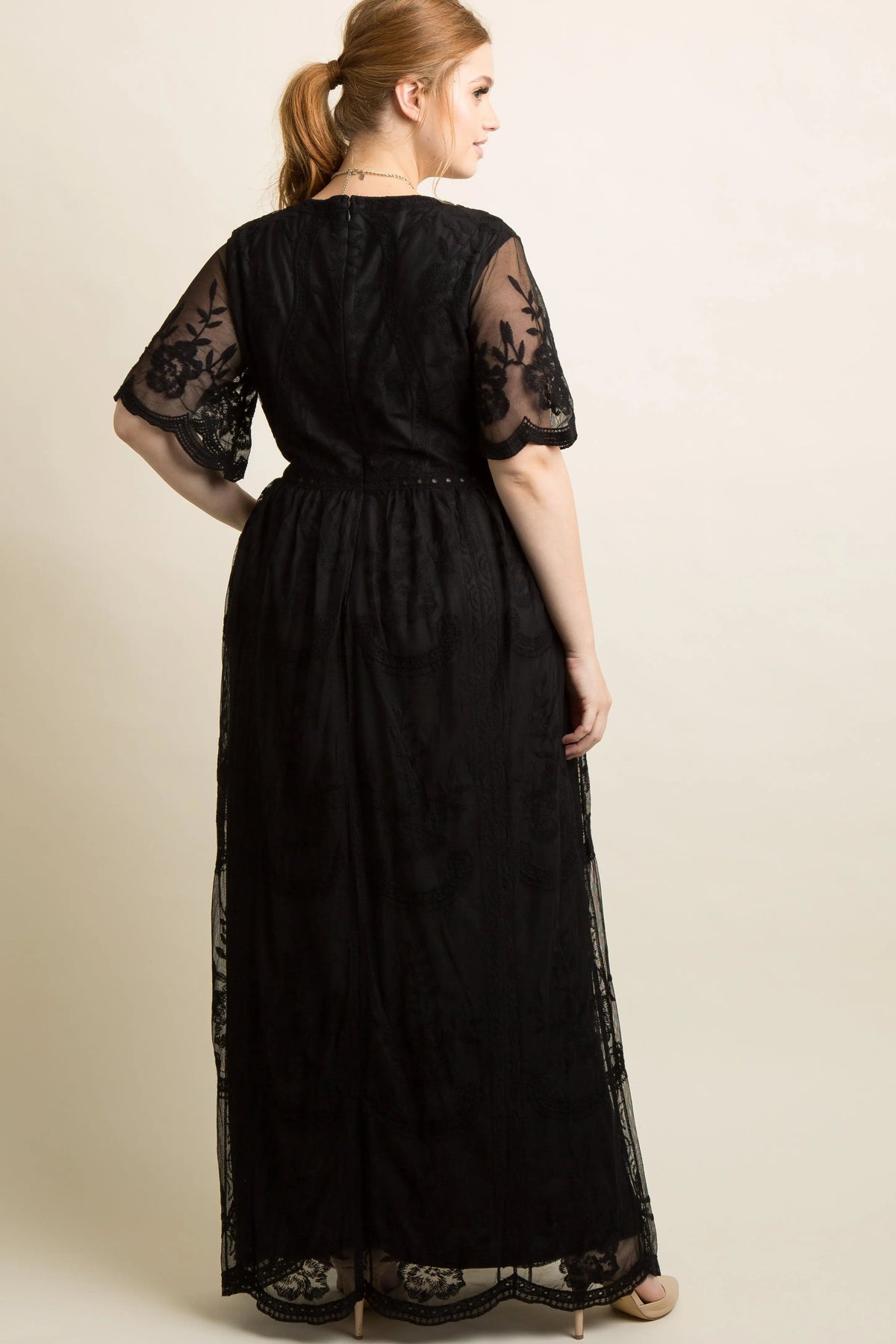 PinkBlush PinkBlush Black Lace Mesh Overlay Plus Maxi Dress - 
