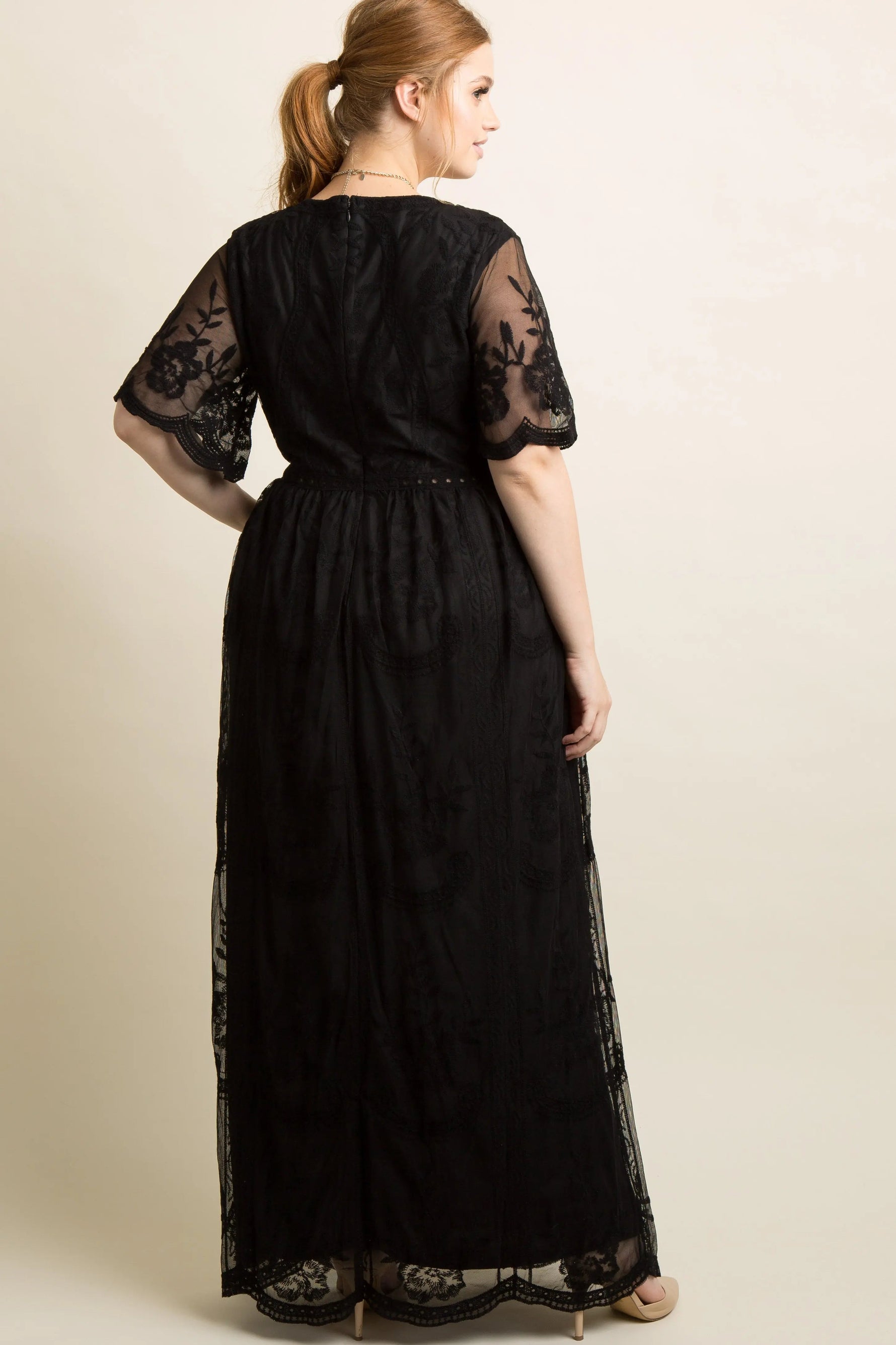 PinkBlush PinkBlush Black Lace Mesh Overlay Plus Maxi Dress - 