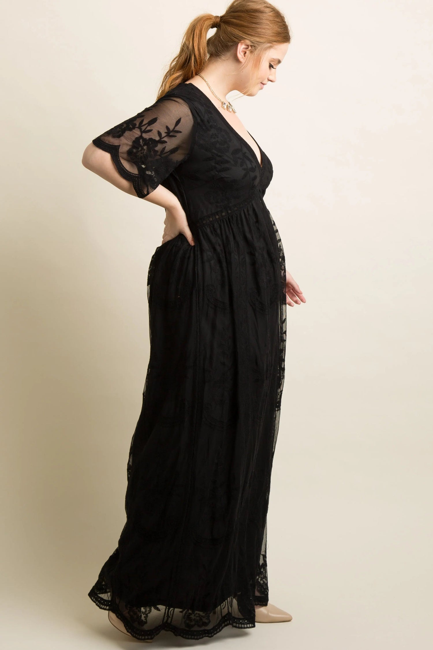 PinkBlush PinkBlush Black Lace Mesh Overlay Plus Maxi Dress - 