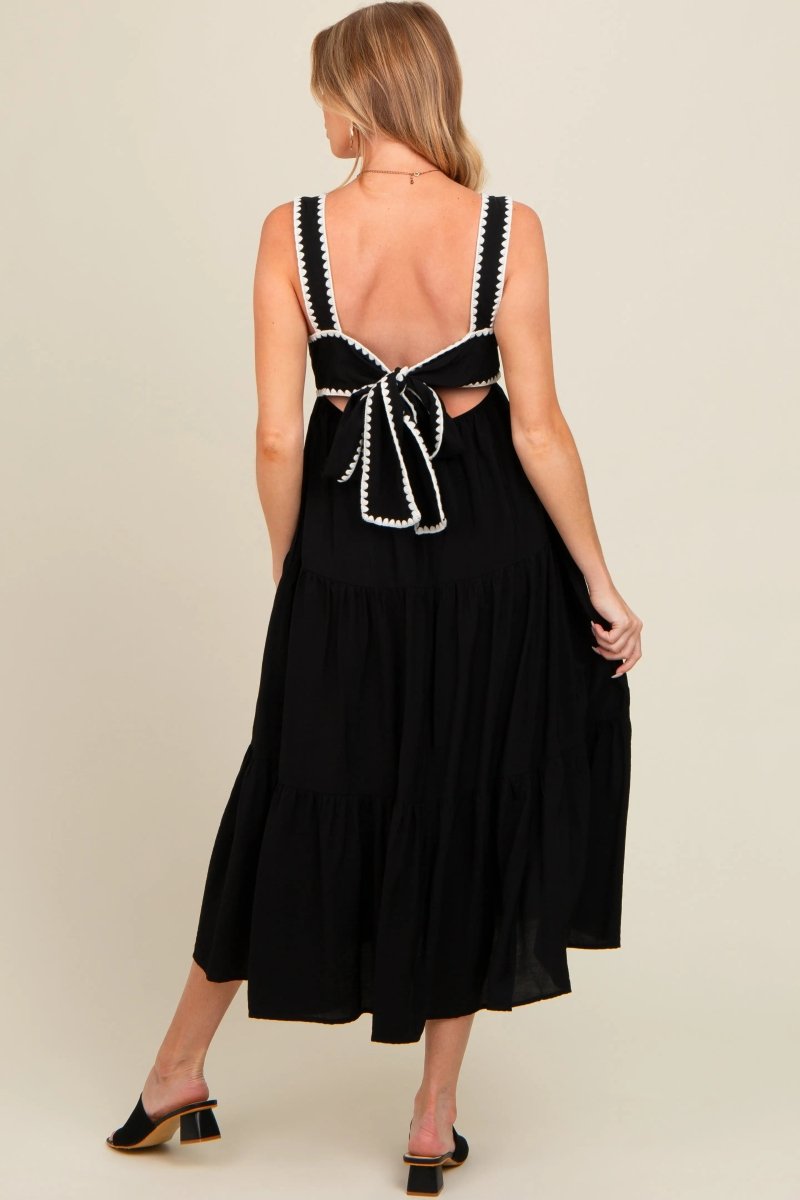 PinkBlush PinkBlush Black Maternity Midi Dress with Scallop Trim for Stylish Moms - 