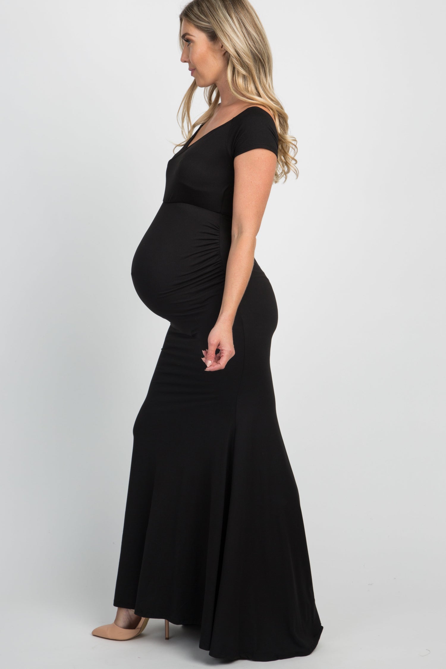 PinkBlush PinkBlush Black Off Shoulder Wrap Maternity Photoshoot Gown/DressEveretts Place