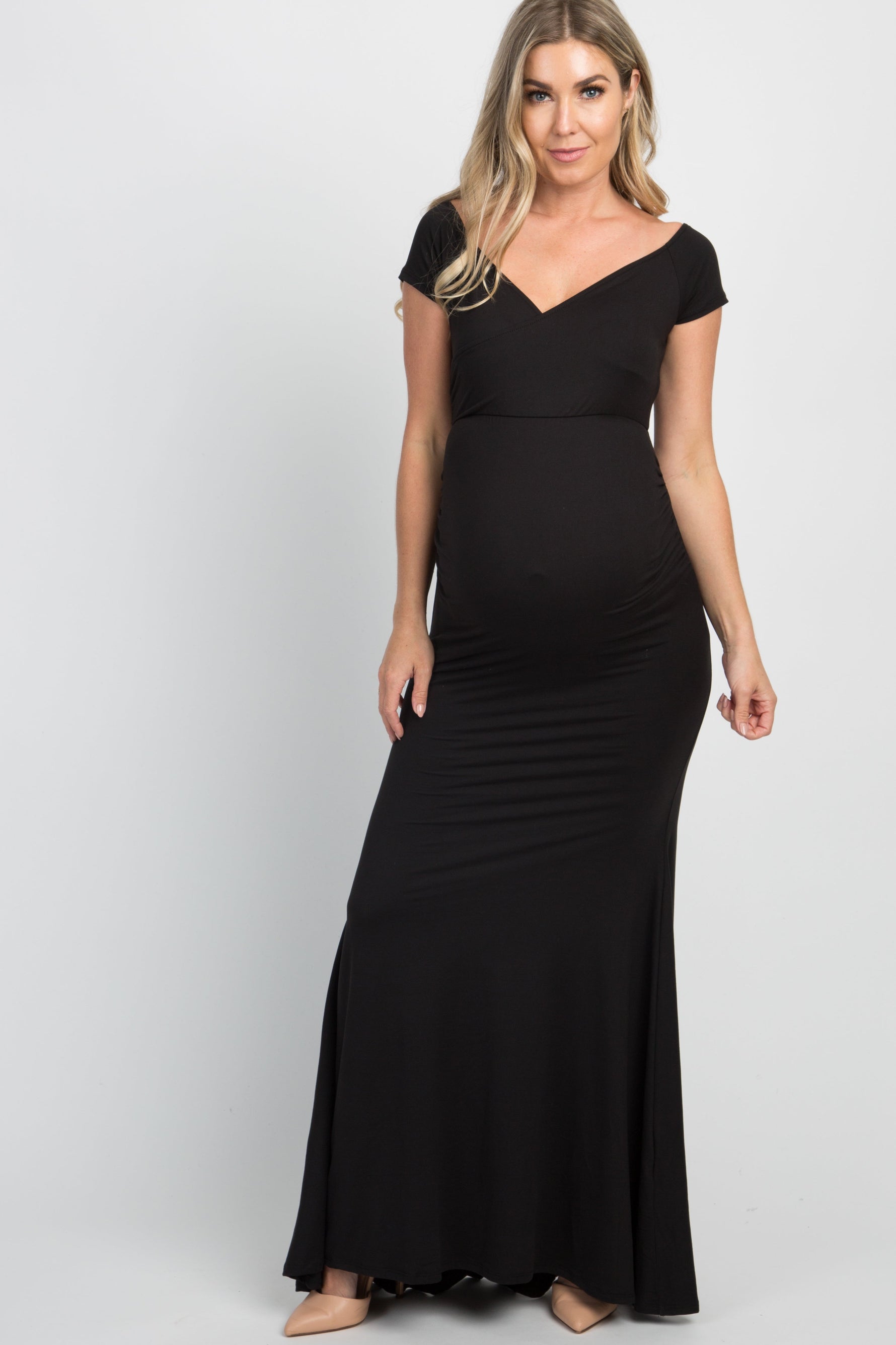 PinkBlush Black Off Shoulder Wrap Maternity Photoshoot Gown/Dress - Person, Dress, Shoe | Everetts Place
