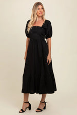 PinkBlush PinkBlush Black Pleated Bodice Puff Sleeve Midi Dress for Elegant Women - 