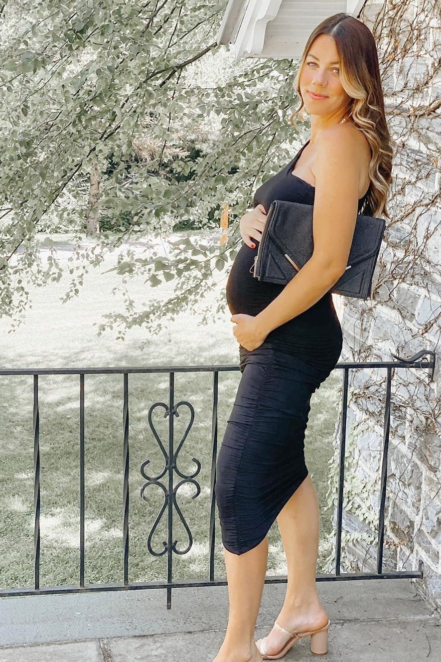 PinkBlush PinkBlush Black Ruched One Shoulder Maternity Dress Everetts Place