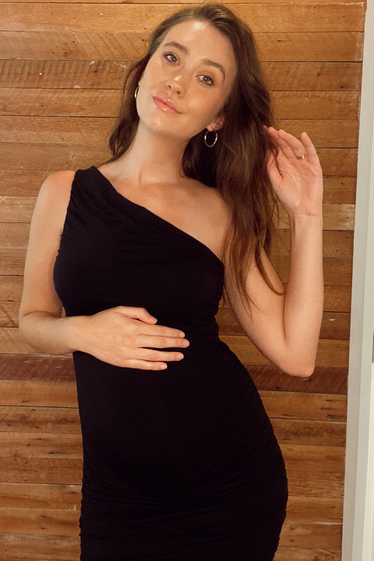 PinkBlush PinkBlush Black Ruched One Shoulder Maternity Dress Everetts Place