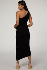 PinkBlush PinkBlush Black Ruched One Shoulder Maternity Dress Everetts Place