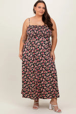 PinkBlush PinkBlush Black Square Neck Smocked Midi Dress for Plus Size Fashion - 