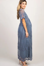 PinkBlush PinkBlush Blue Lace Mesh Overlay Maternity Maxi Dress - 