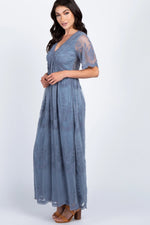 PinkBlush PinkBlush Blue Lace Mesh Overlay Maxi Dress - 