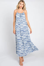 PinkBlush PinkBlush Blue Printed Tiered Maxi Dress with Back Cutout for Women - 