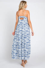 PinkBlush PinkBlush Blue Printed Tiered Maxi Dress with Back Cutout for Women - 