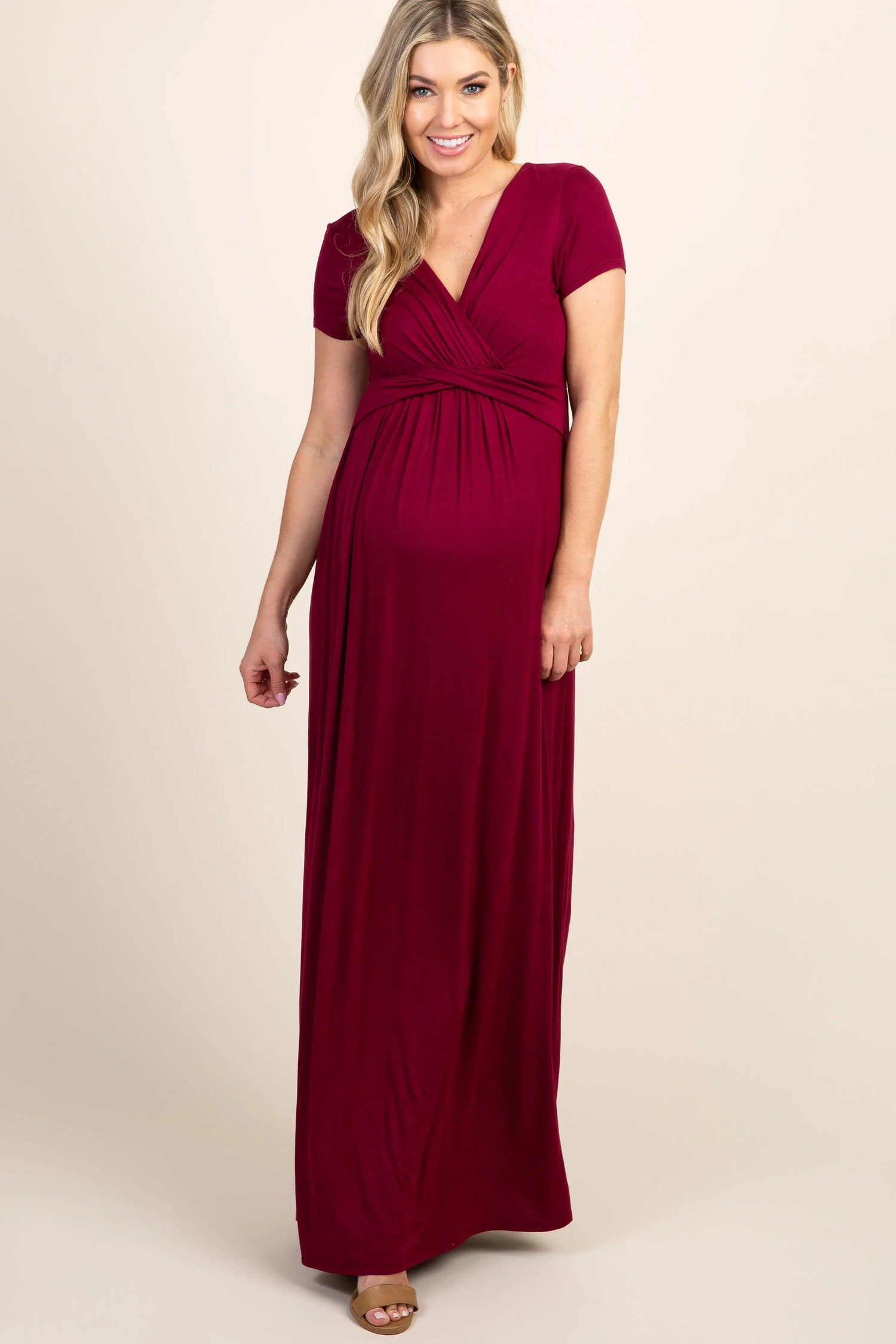 PinkBlush PinkBlush Burgundy Draped Maternity/Nursing Maxi Dress - 