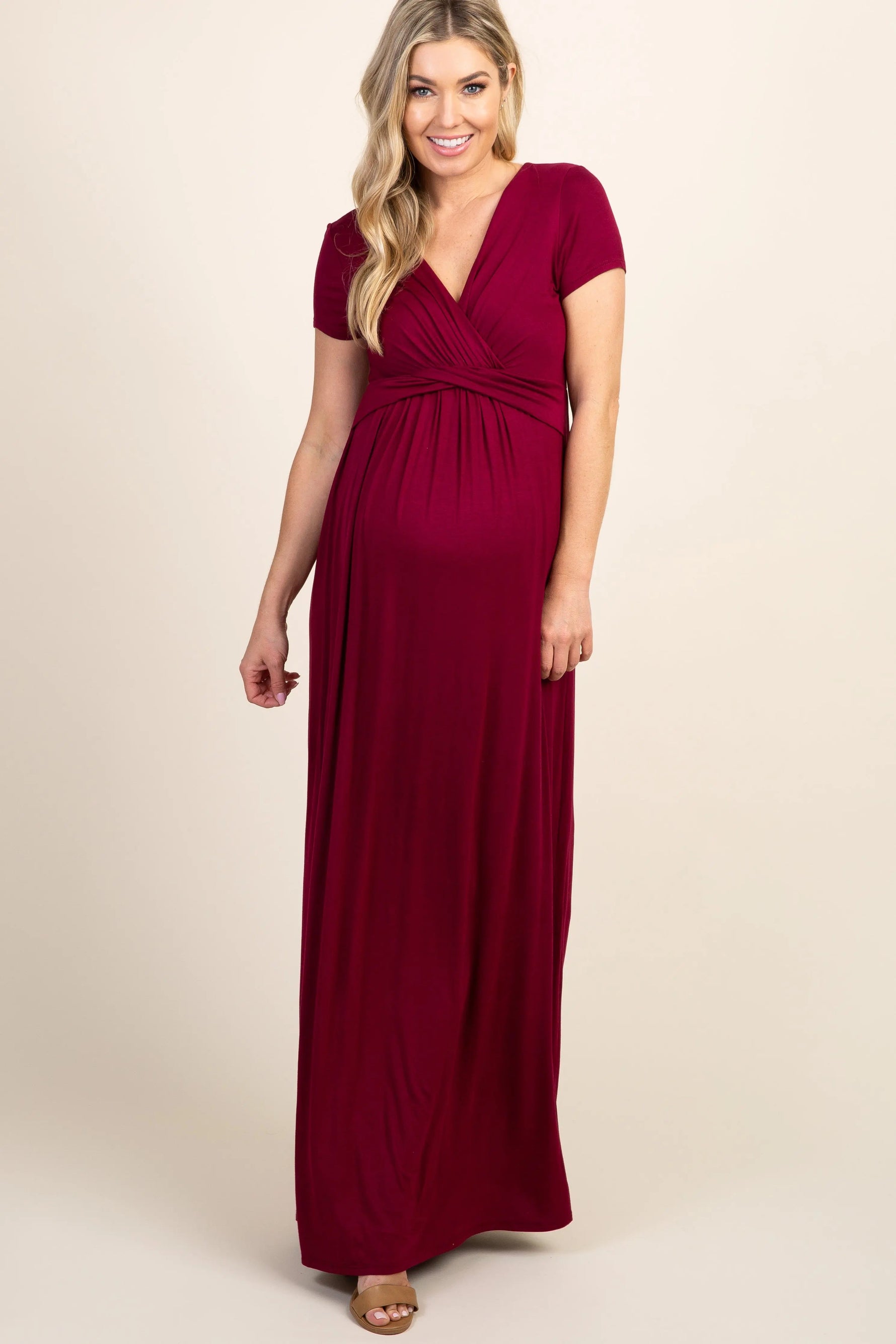 PinkBlush PinkBlush Burgundy Draped Maternity/Nursing Maxi Dress - 