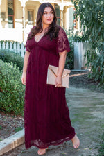 PinkBlush PinkBlush Burgundy Lace Mesh Overlay Plus Maxi Dress - 