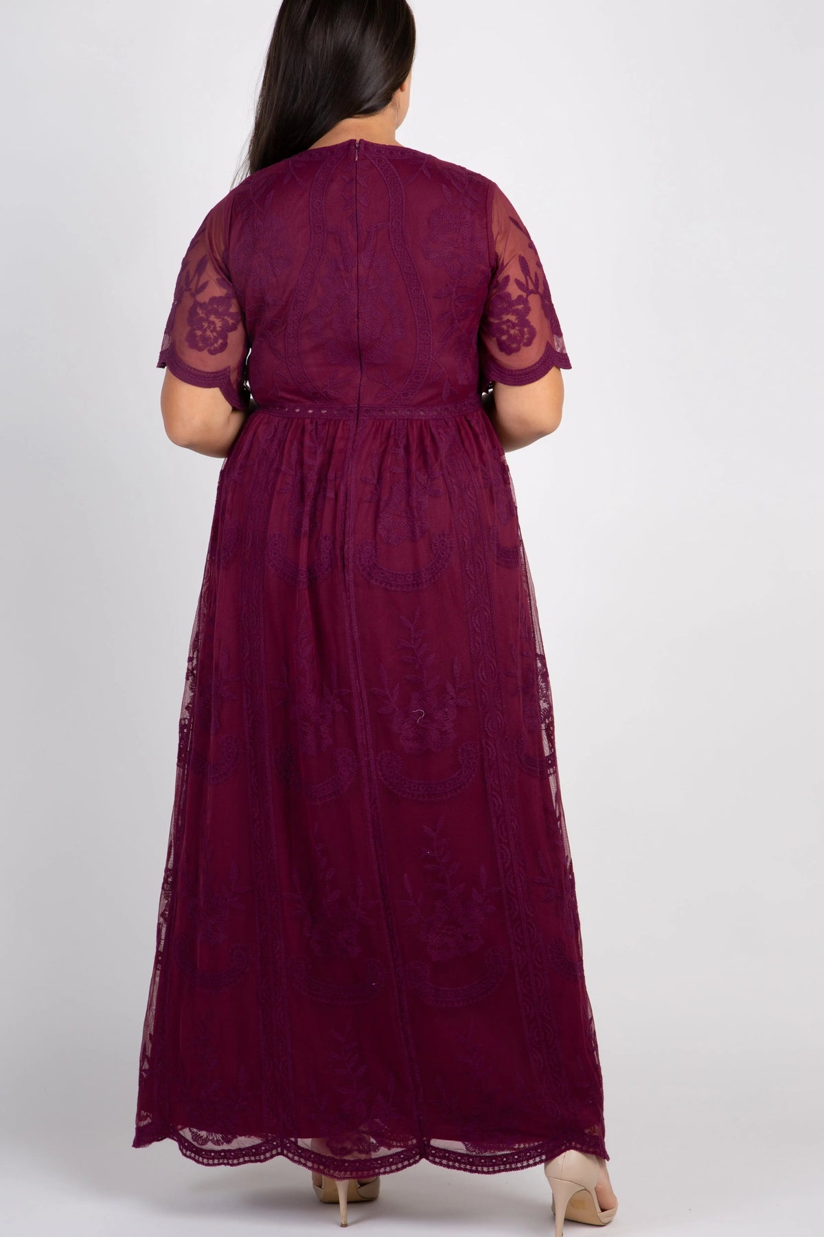 PinkBlush PinkBlush Burgundy Lace Mesh Overlay Plus Maxi Dress - 