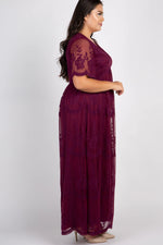 PinkBlush PinkBlush Burgundy Lace Mesh Overlay Plus Maxi Dress - 