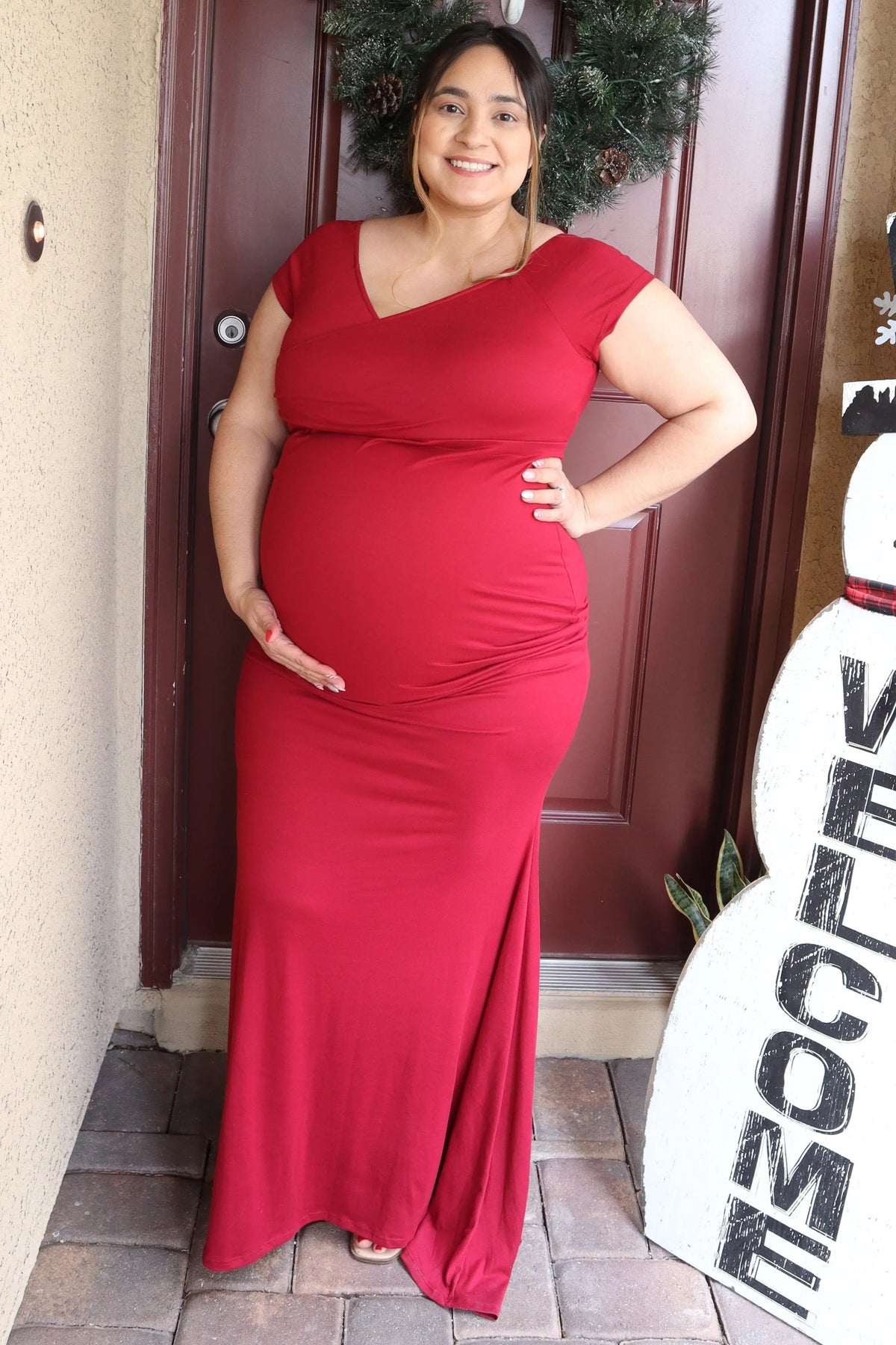 PinkBlush PinkBlush Burgundy Off Shoulder Wrap Maternity Photoshoot Gown/Dress - 