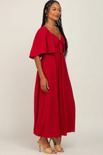 PinkBlush PinkBlush Burgundy Textured Dot Midi Dress with Ruffle Sleeves for Women - 