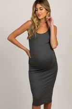 PinkBlush PinkBlush Charcoal Sleeveless Ribbed Maternity Dress - 