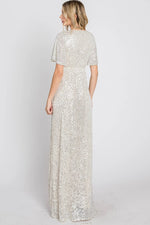 PinkBlush PinkBlush Cream Sequin Maxi Dress with V Neckline for Elegant Women - 