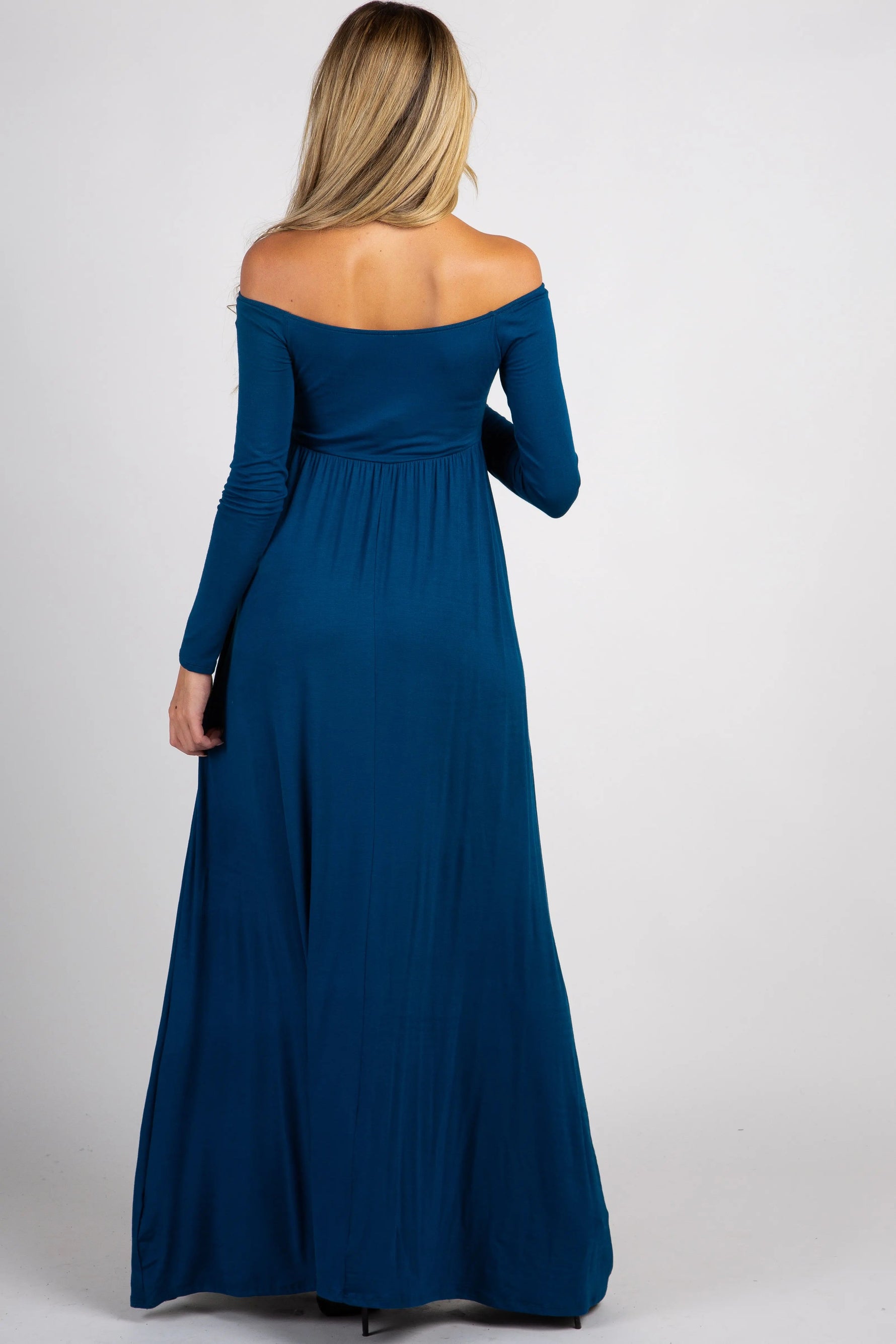 PinkBlush PinkBlush Dark Teal Solid Off Shoulder Maternity Maxi Dress - 