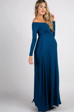 PinkBlush PinkBlush Dark Teal Solid Off Shoulder Maternity Maxi Dress - 
