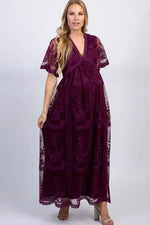 PinkBlush Deep Burgundy Lace Mesh Overlay Maternity Maxi Dress - Dress, Gown, Waist, One-piece garment, Day Dress | Everetts Place