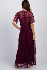 PinkBlush PinkBlush Deep Burgundy Lace Mesh Overlay Maxi Dress - 