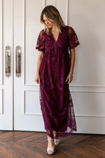 PinkBlush PinkBlush Deep Burgundy Lace Mesh Overlay Maxi Dress - 