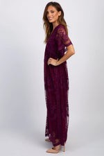 PinkBlush PinkBlush Deep Burgundy Lace Mesh Overlay Maxi Dress - 