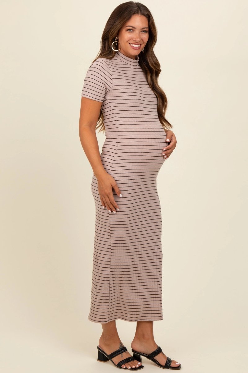 PinkBlush PinkBlush Fitted Maternity Midi Dress with Mock Neck for Expecting Mothers - 