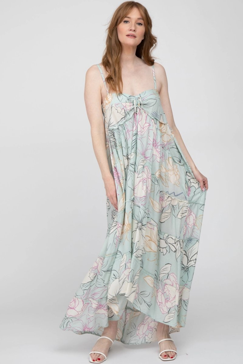 PinkBlush PinkBlush Floral Maxi Dress with Front Tie and Ruffles for Elegant Women - 