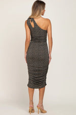 PinkBlush PinkBlush Forest Green Floral One Shoulder Ruched Midi Dress for Women - 