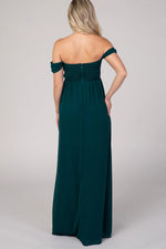 PinkBlush PinkBlush Forest Green Off Shoulder Chiffon Maxi Maternity Dress - 