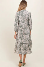 PinkBlush PinkBlush Forest Green Printed Ruffle Collar Maternity Midi Dress - 