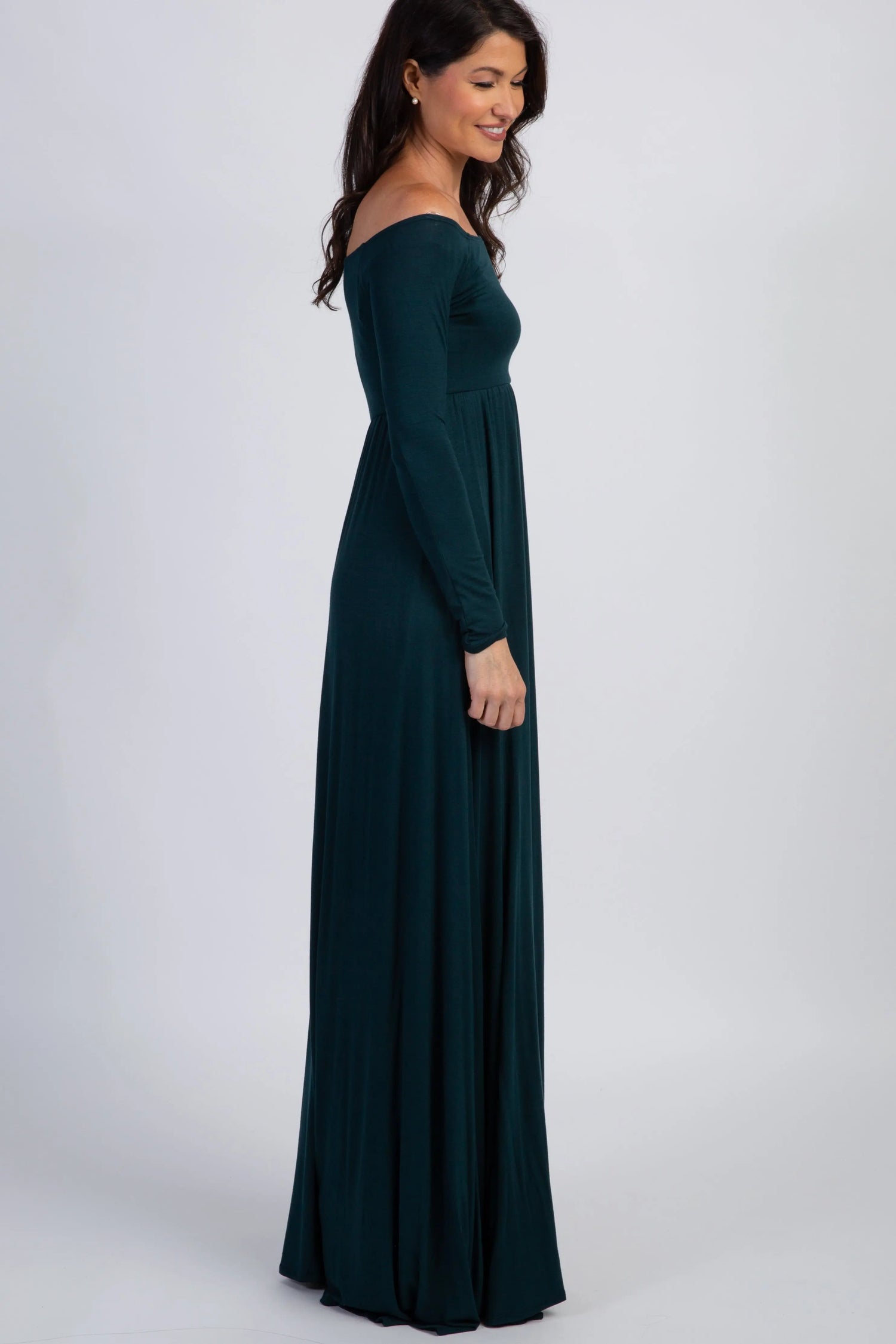 PinkBlush PinkBlush Forest Green Solid Off Shoulder Maxi Dress - 